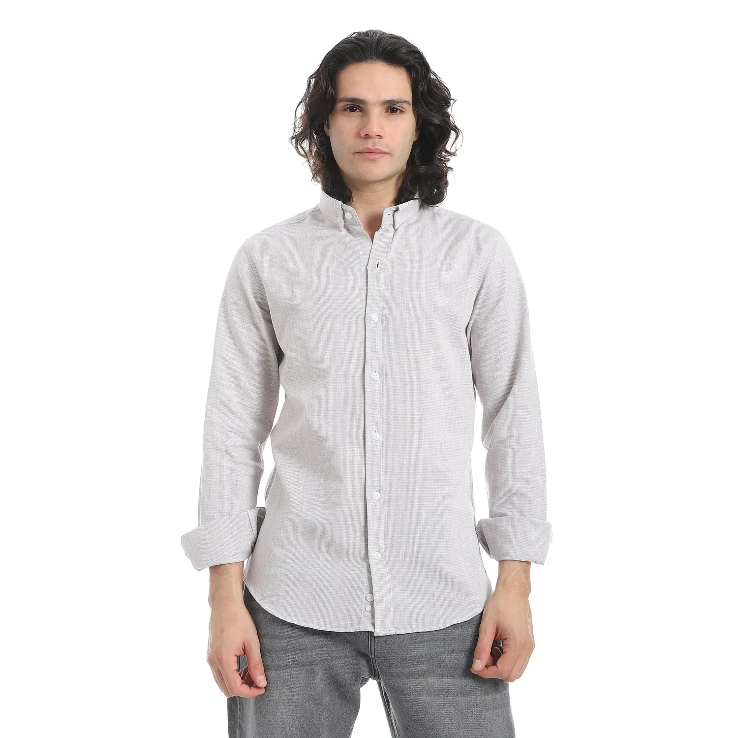 Light_Grey_Turn_Down_Collar_Plain_Shirt