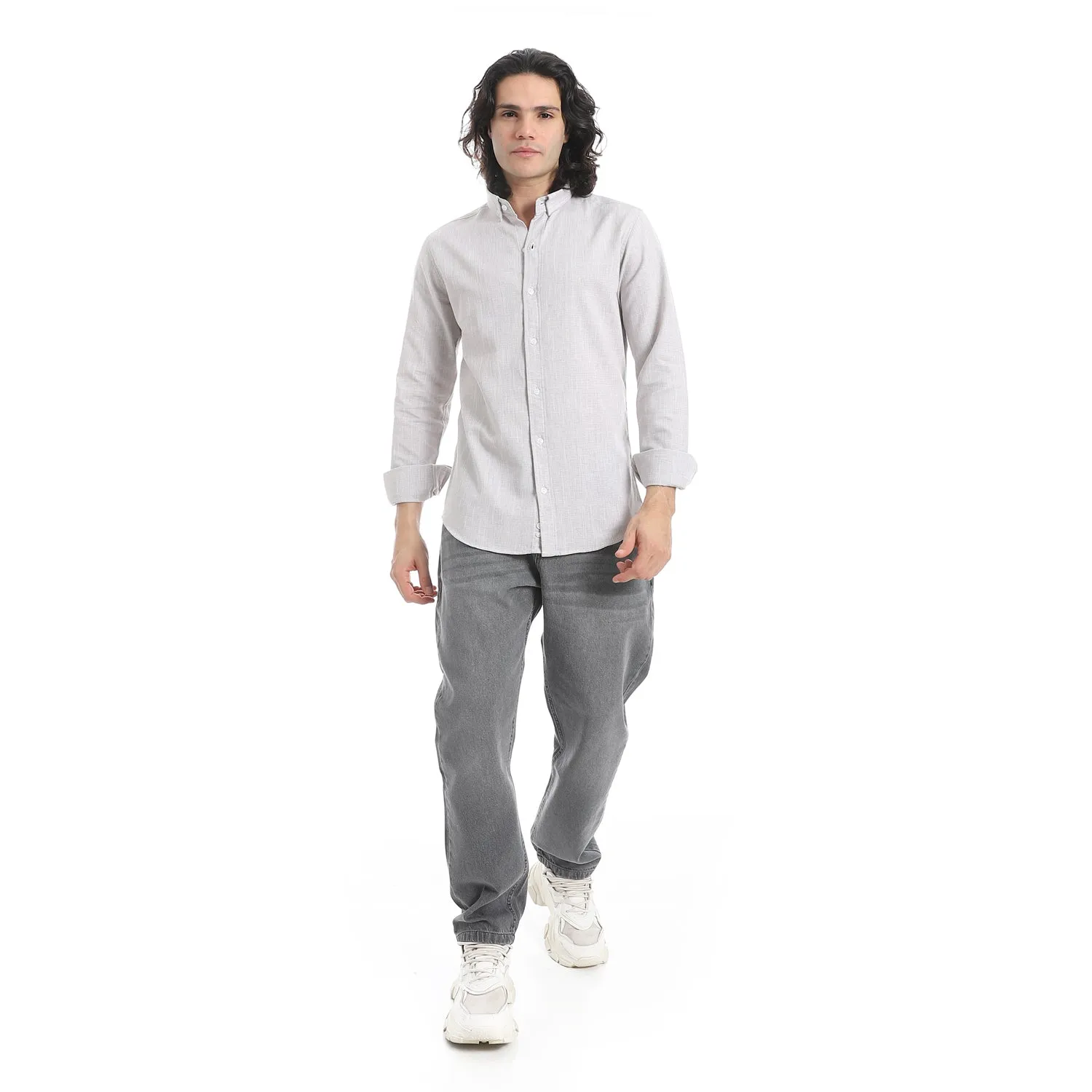 Light_Grey_Turn_Down_Collar_Plain_Shirt