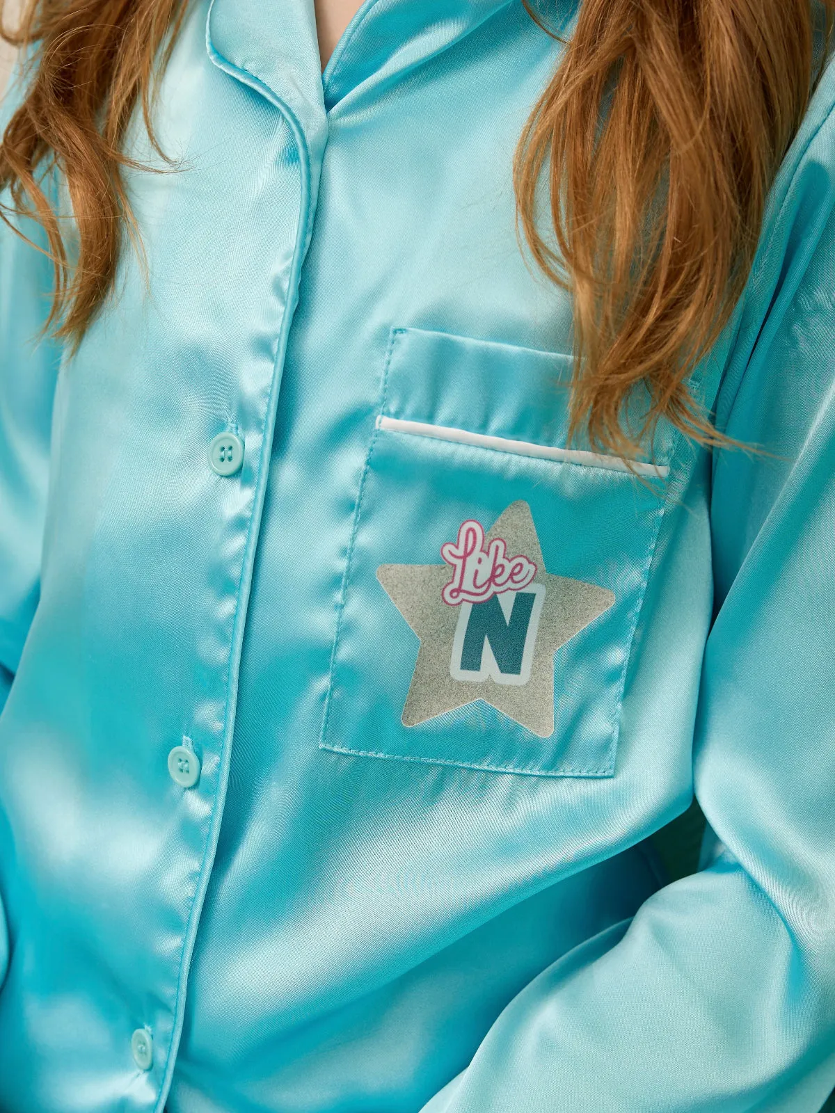 Like Nastya Starry Dreams Tiffany Blue Satin Pajama Set