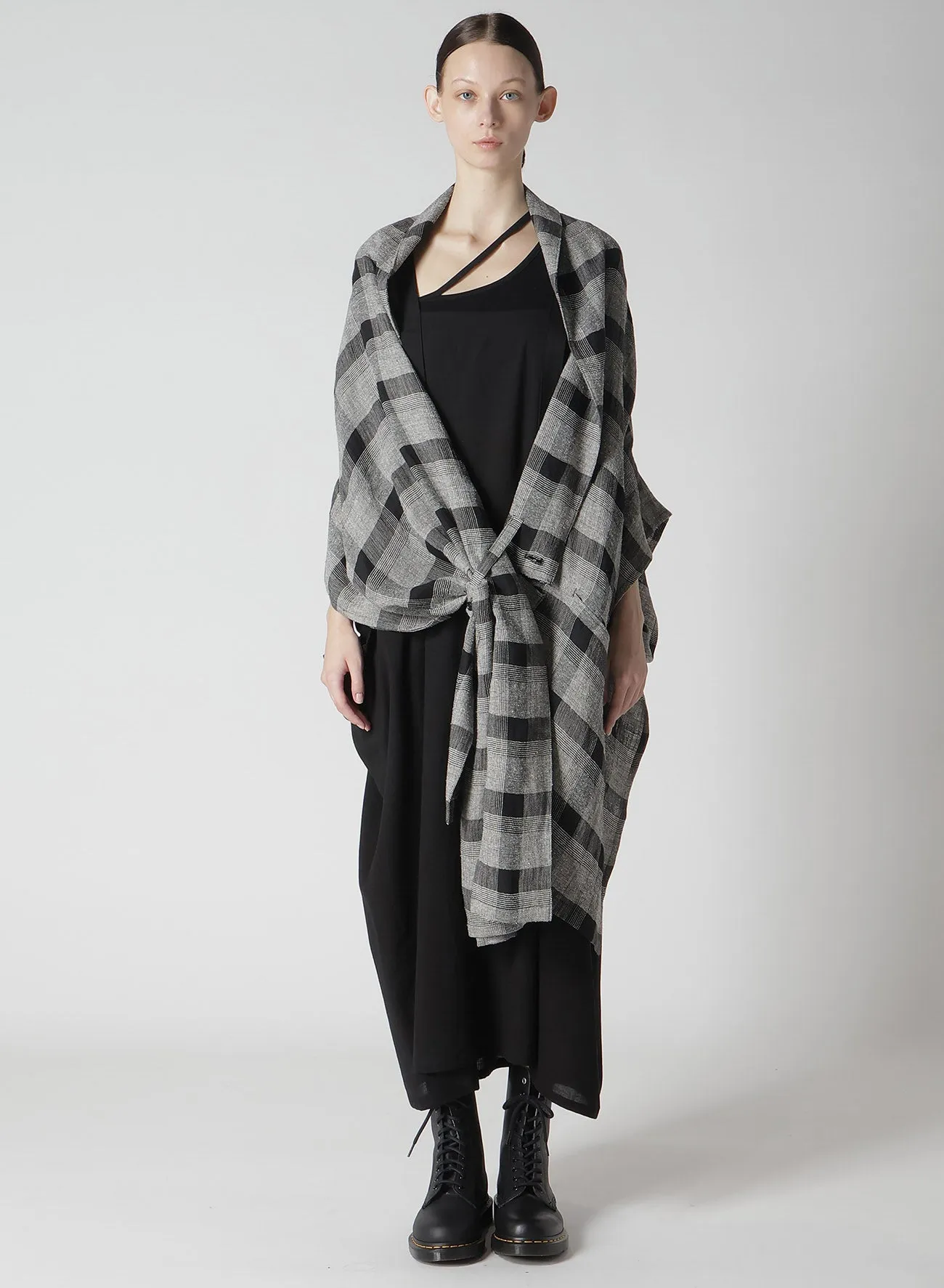 LINEN/SILK PLAID KIMONO JACKET