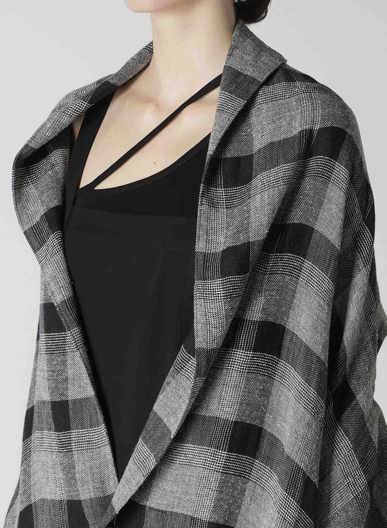 LINEN/SILK PLAID KIMONO JACKET