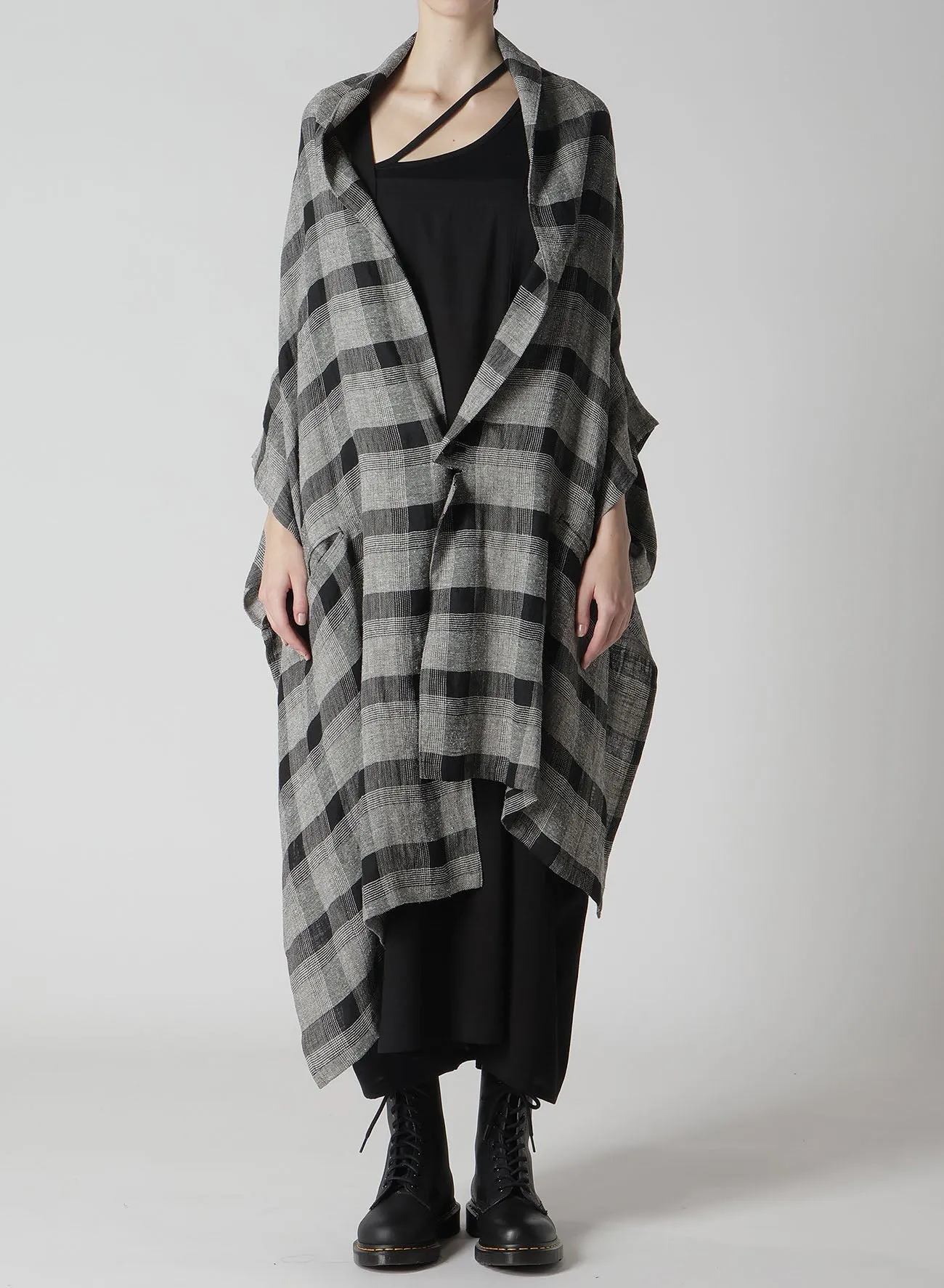 LINEN/SILK PLAID KIMONO JACKET