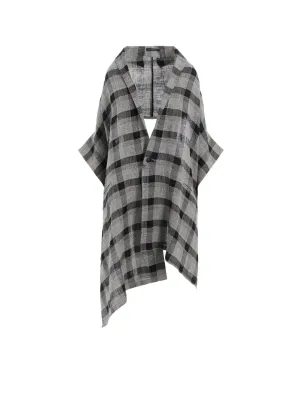 LINEN/SILK PLAID KIMONO JACKET