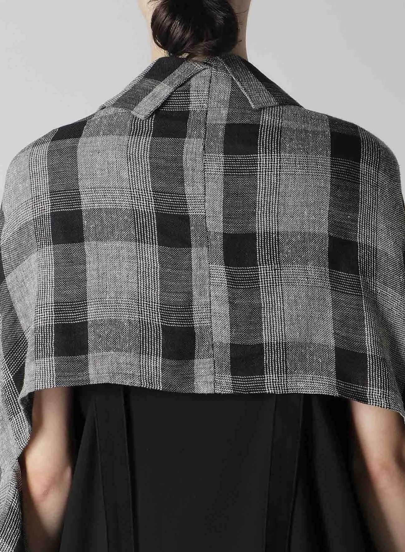LINEN/SILK PLAID KIMONO JACKET