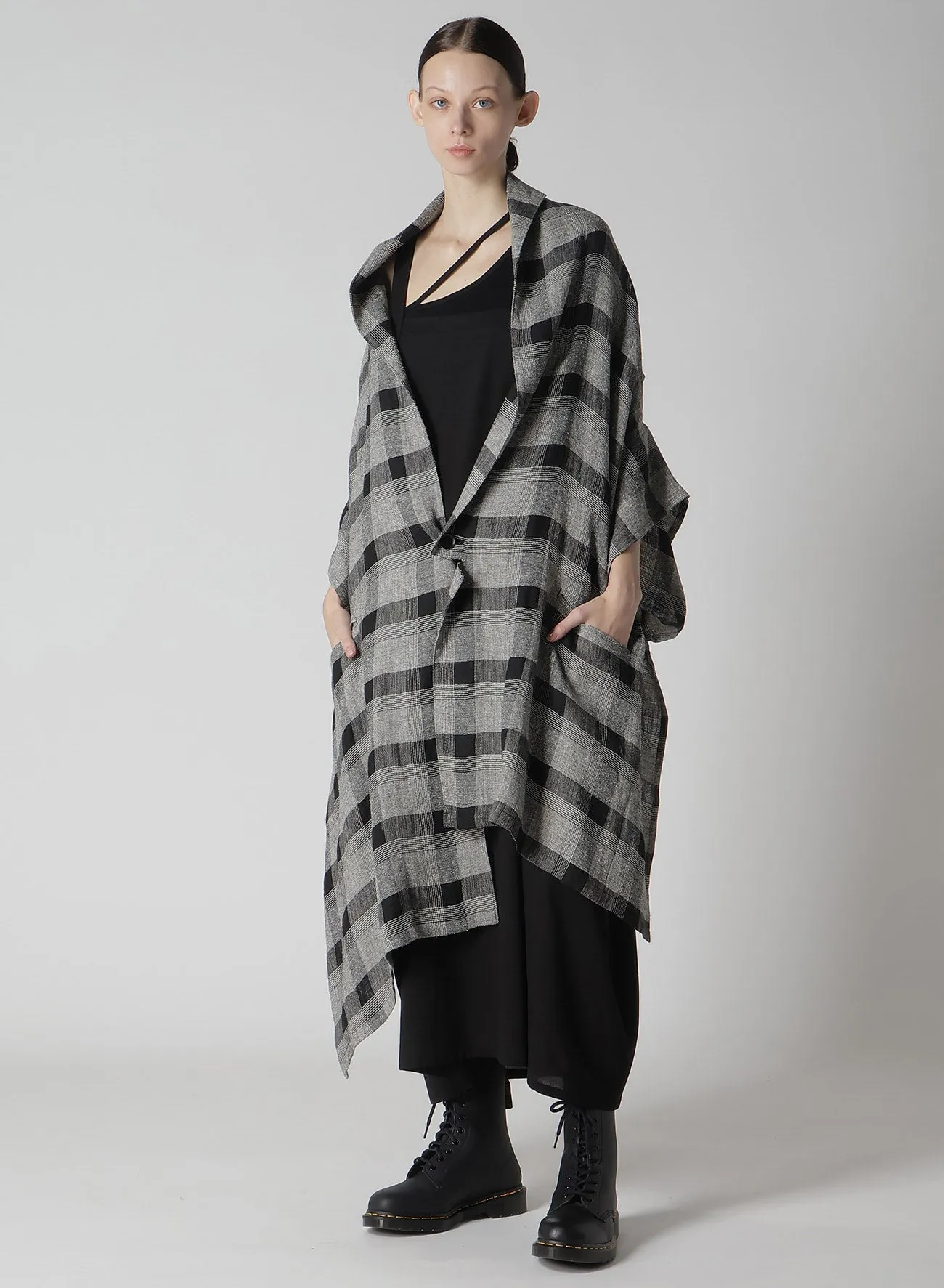 LINEN/SILK PLAID KIMONO JACKET