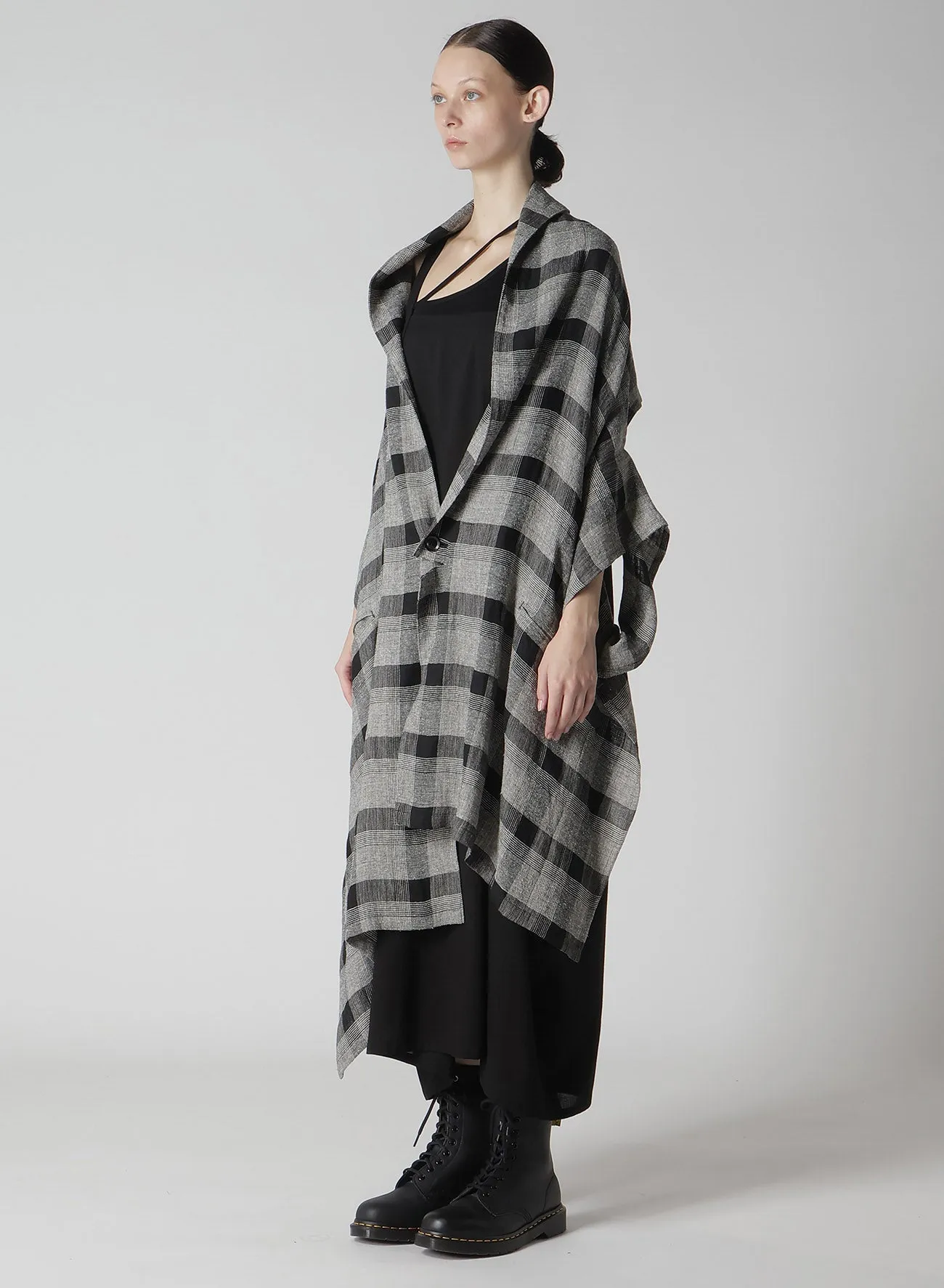 LINEN/SILK PLAID KIMONO JACKET
