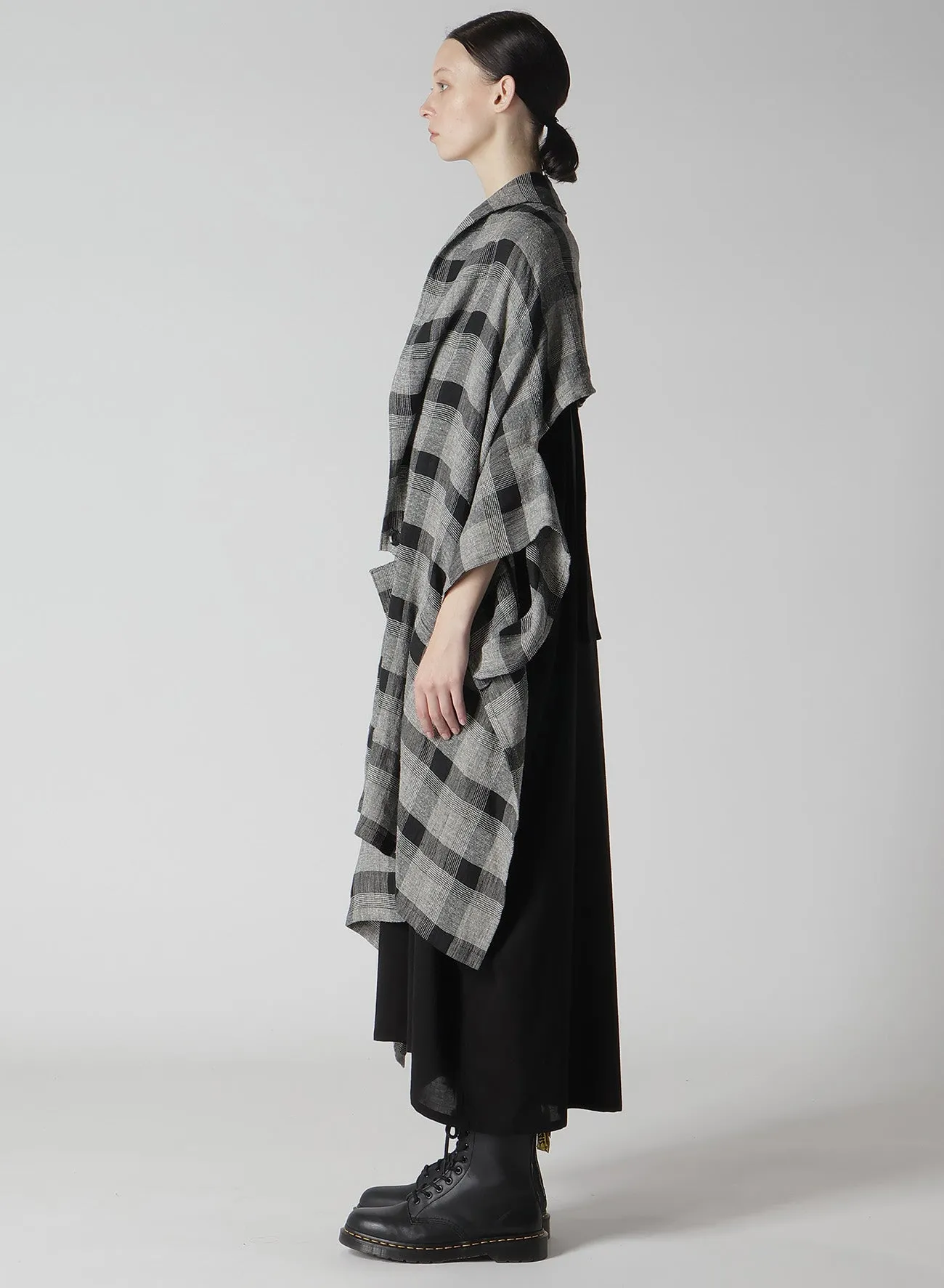 LINEN/SILK PLAID KIMONO JACKET