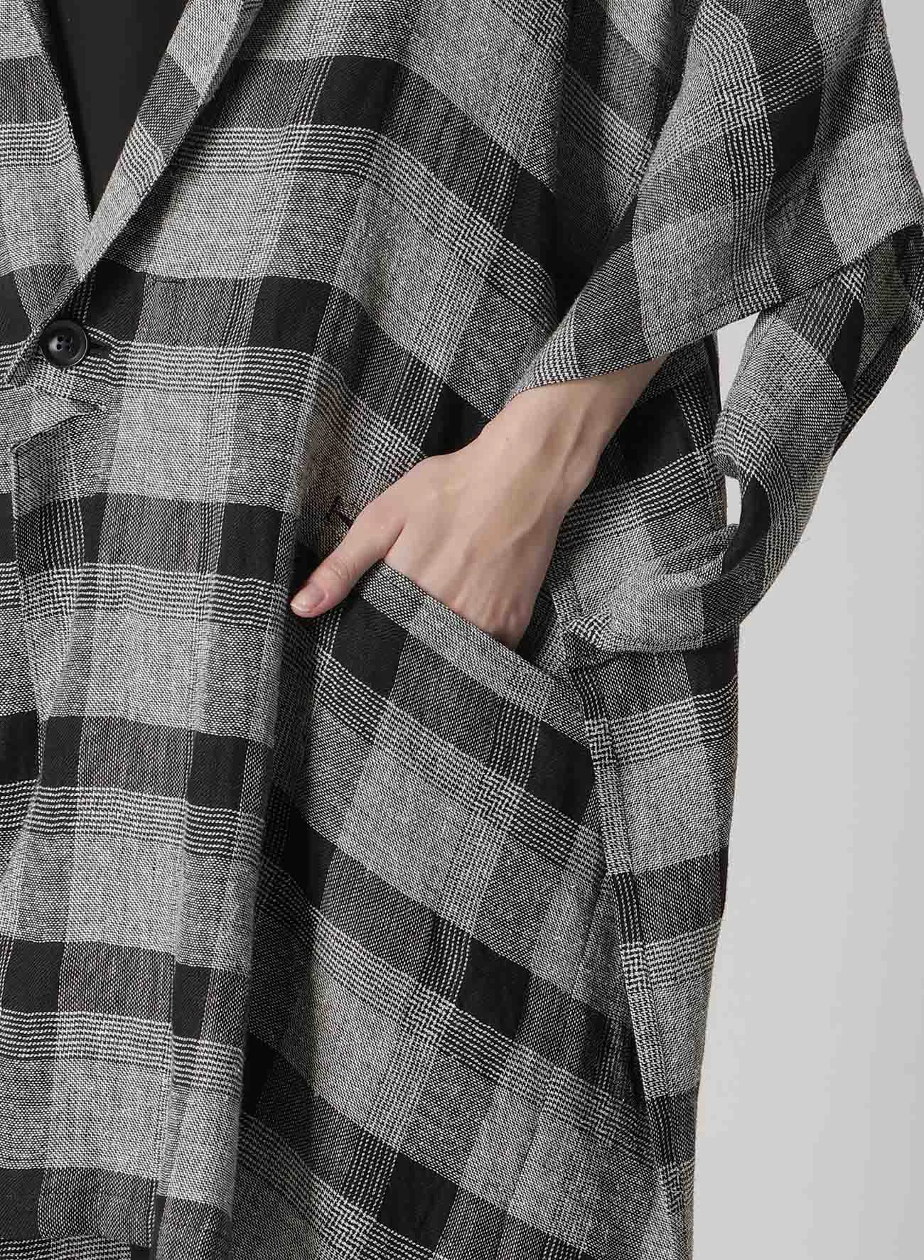 LINEN/SILK PLAID KIMONO JACKET