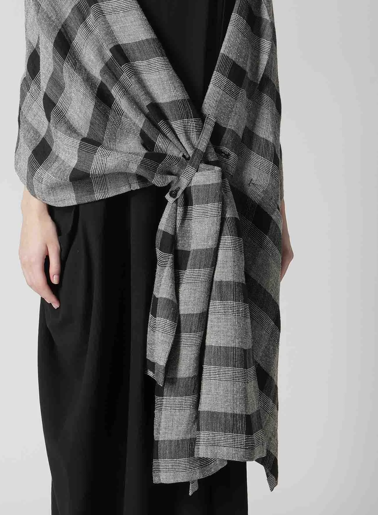 LINEN/SILK PLAID KIMONO JACKET