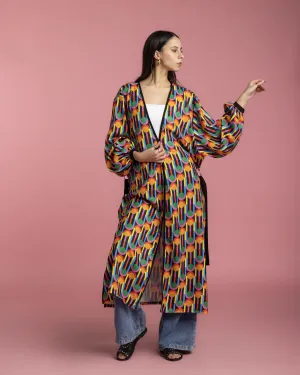 Long Printed Kimono - Circles
