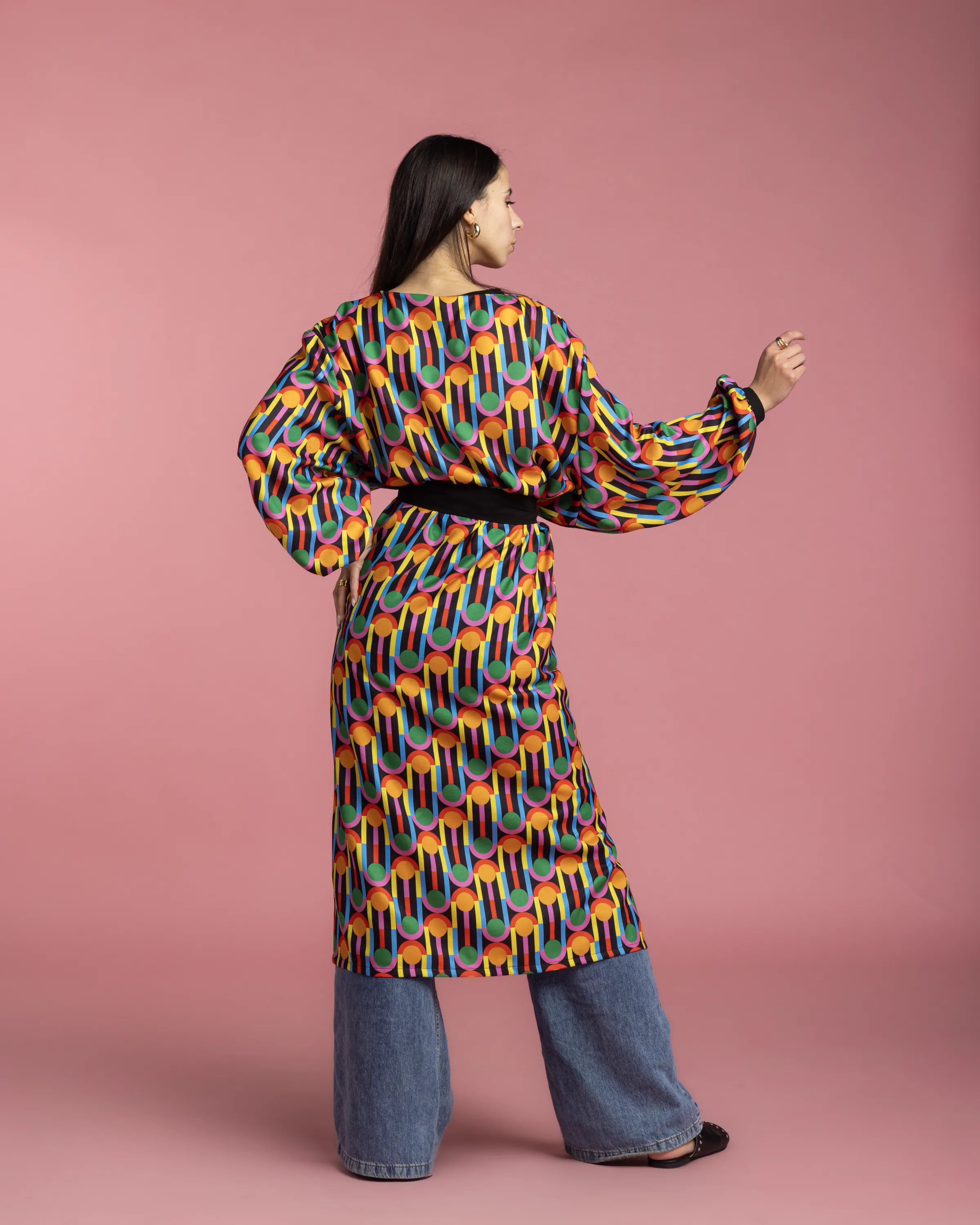Long Printed Kimono - Circles
