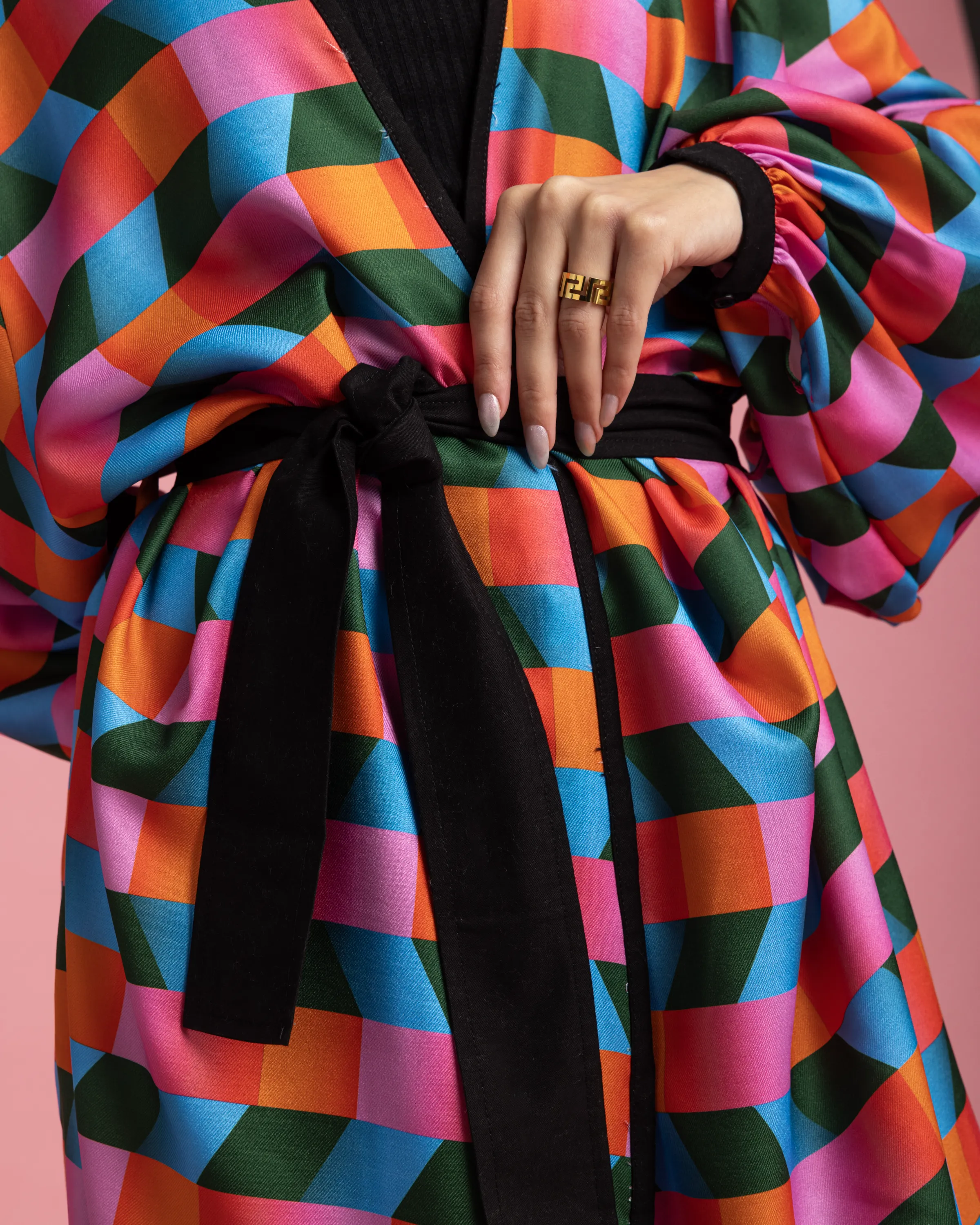 Long Printed Kimono - Geometric Arrows