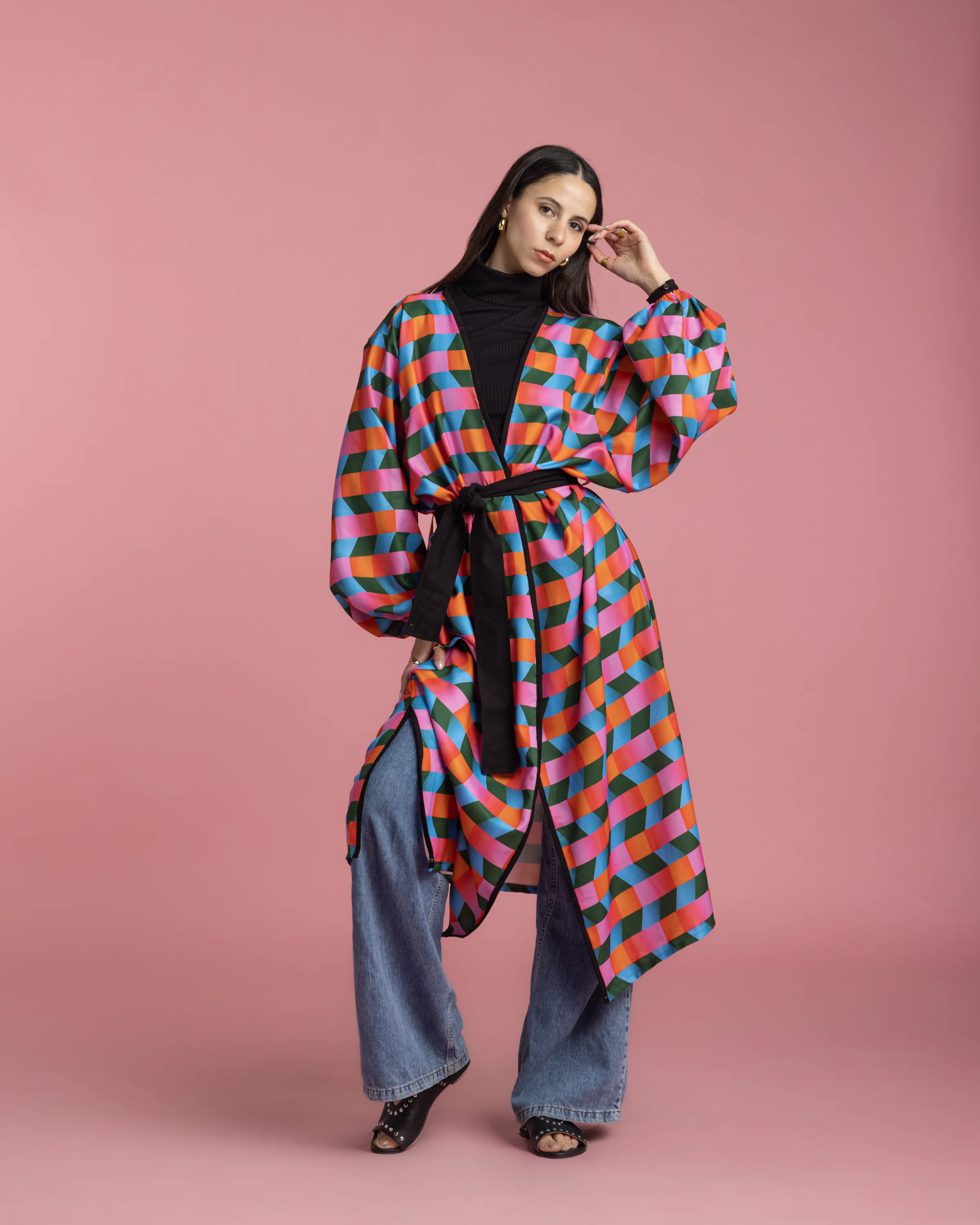 Long Printed Kimono - Geometric Arrows