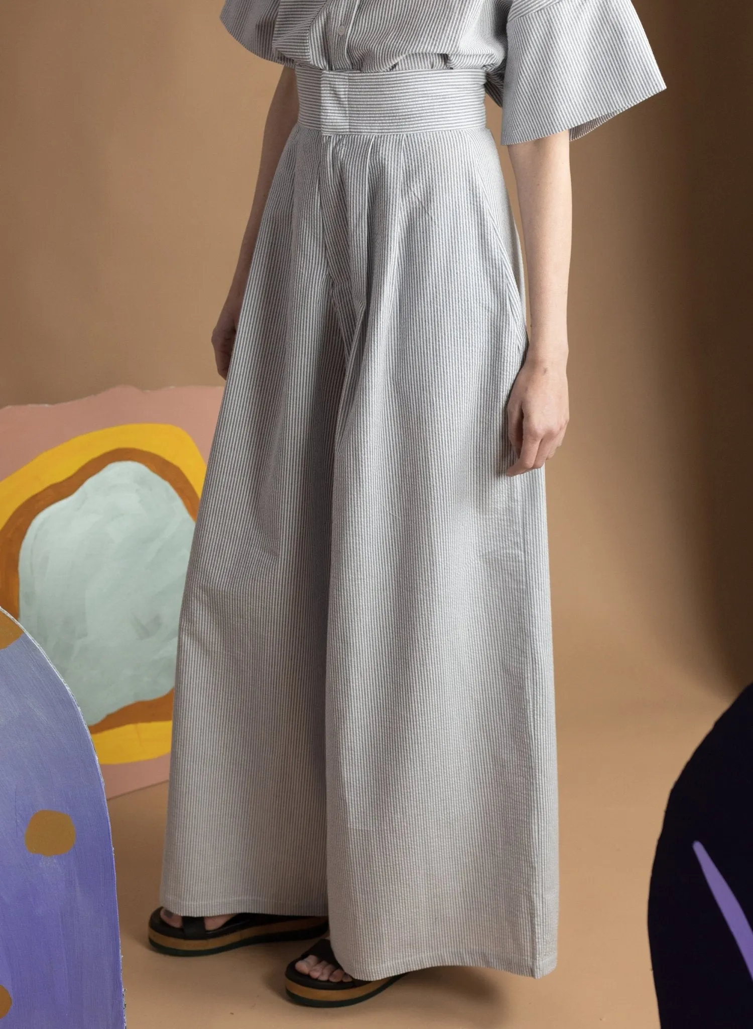 Long Secret Pant - Navy Seersucker