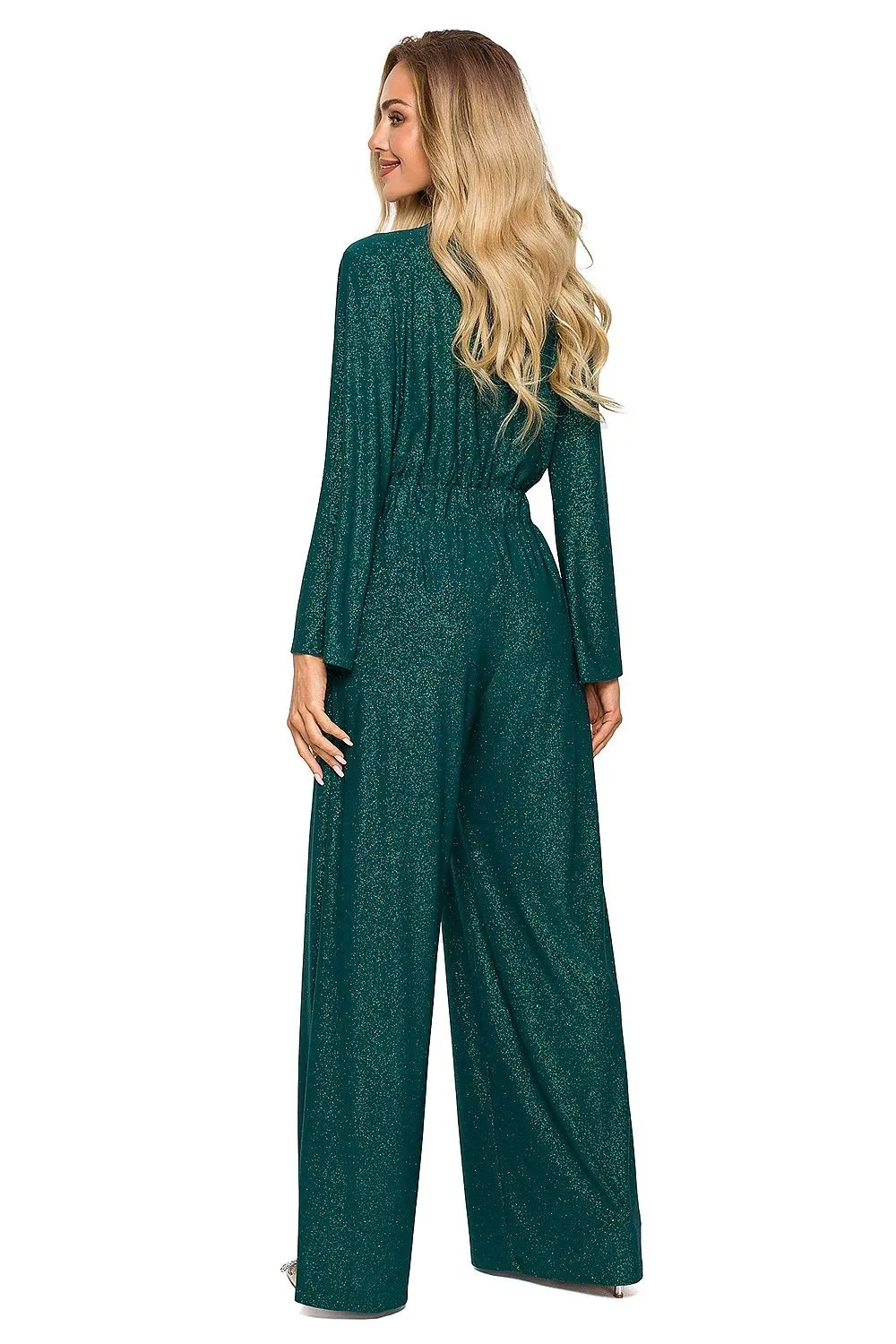Long sleeves brocade trim formal jumpsuit