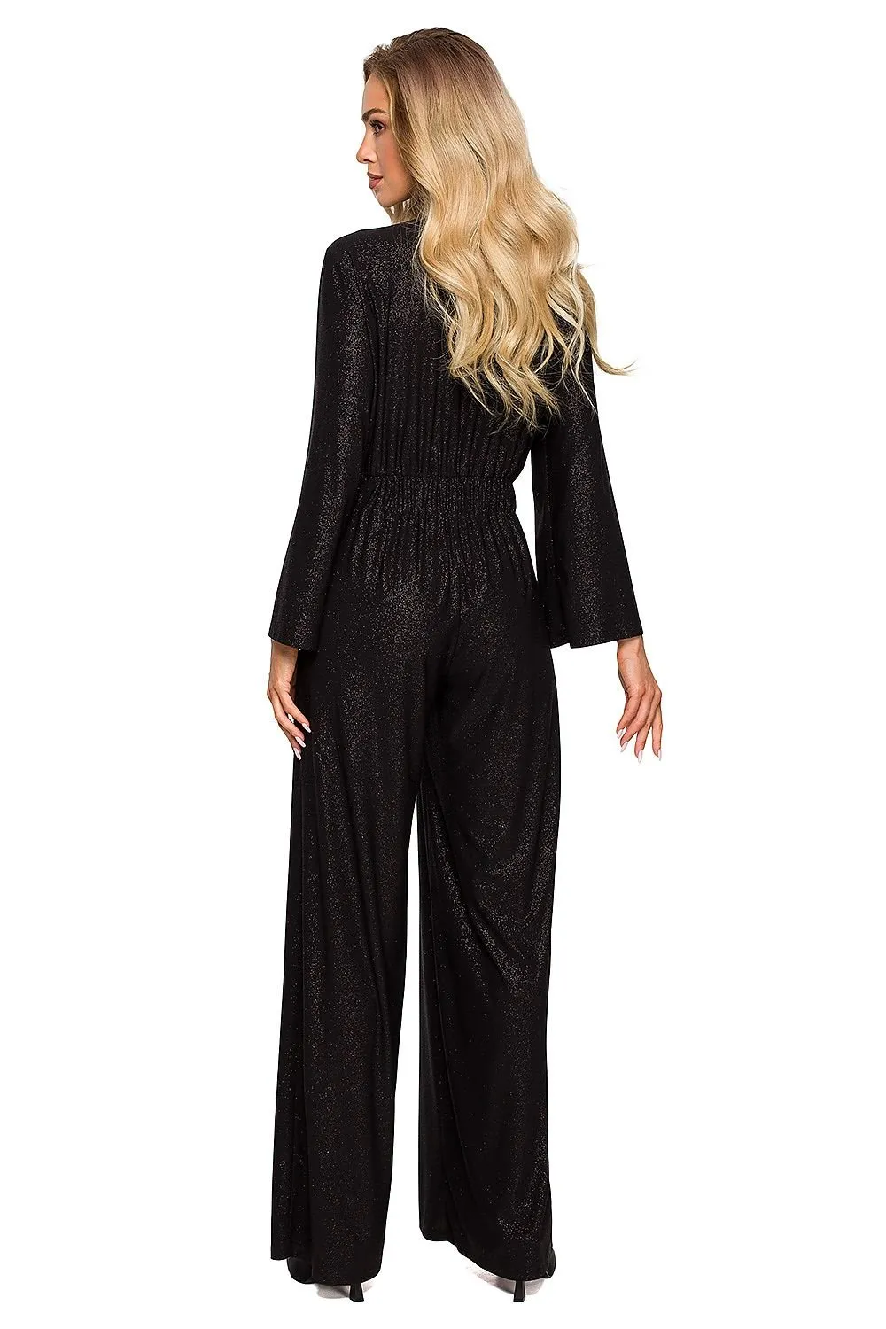 Long sleeves brocade trim formal jumpsuit