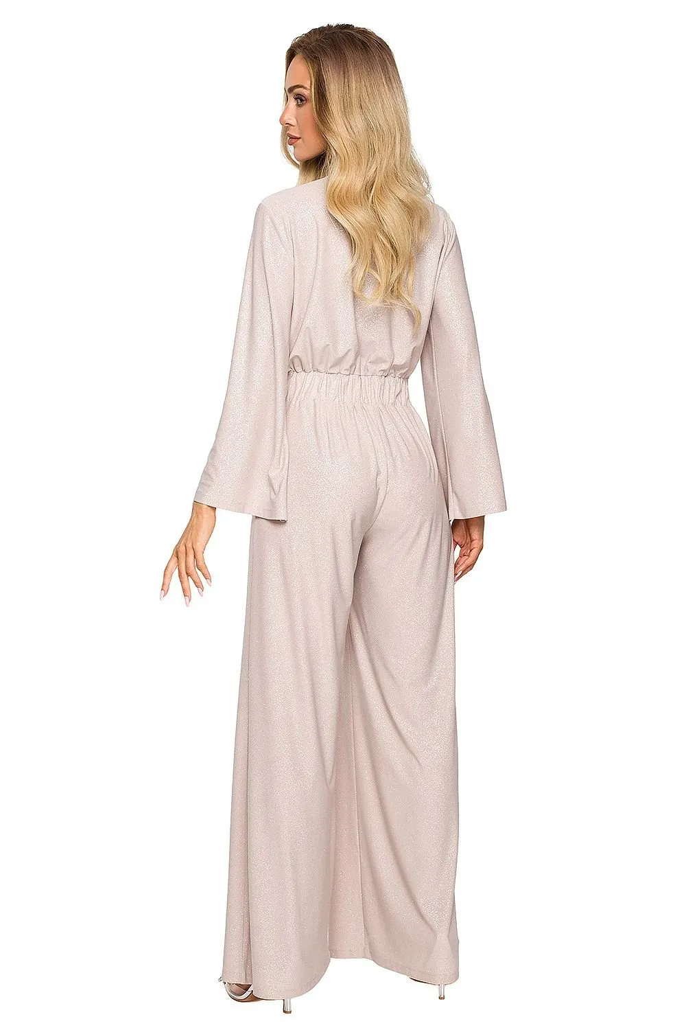 Long sleeves brocade trim formal jumpsuit