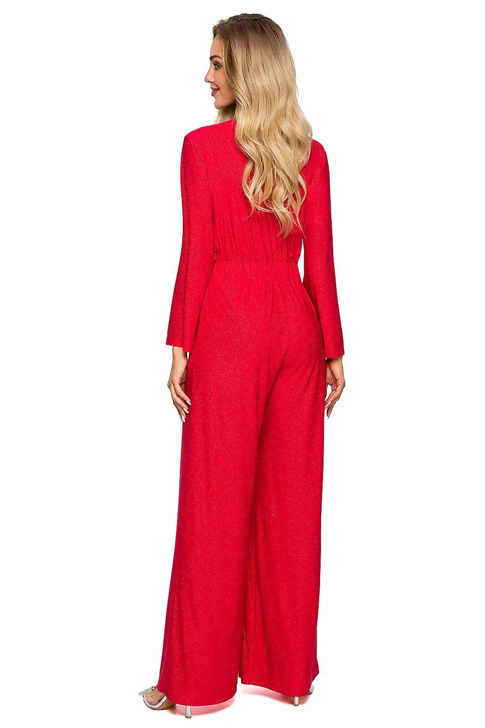 Long sleeves brocade trim formal jumpsuit
