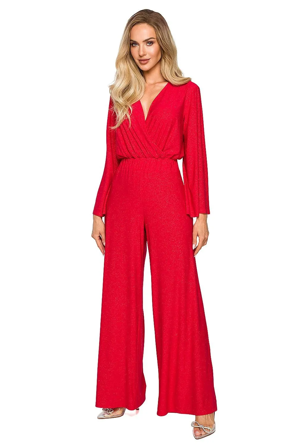 Long sleeves brocade trim formal jumpsuit