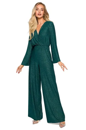 Long sleeves brocade trim formal jumpsuit