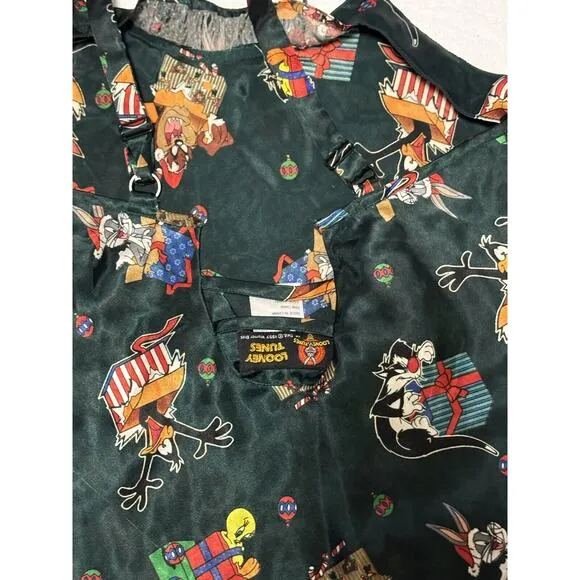 Looney Tunes Women’s Vintage Night Gown Pajamas Satin Chemise Christmas Green M