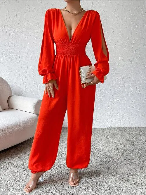 Love And Desire Long Sleeve Plunge Neck Jumpsuit