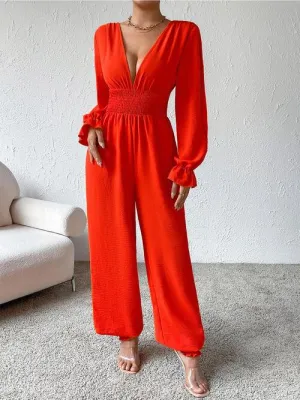 Love And Desire Long Sleeve Plunge Neck Jumpsuit