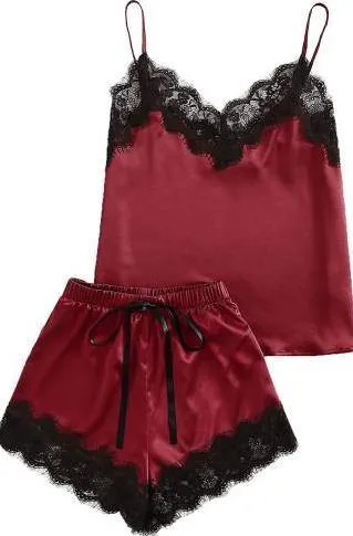Lucy lace satin pajamas short set