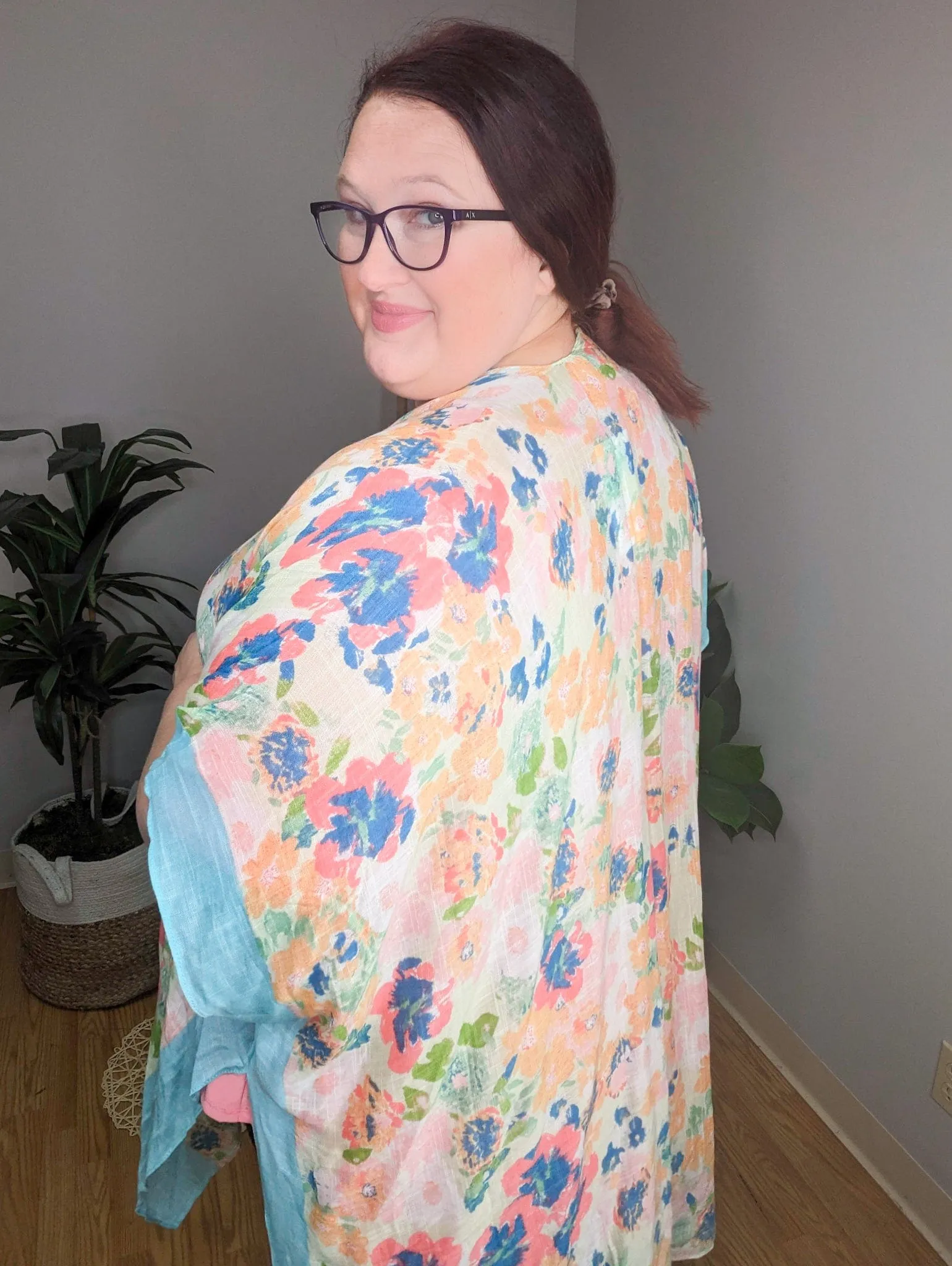 Marian Aqua Trimmed Spring Floral Kimono