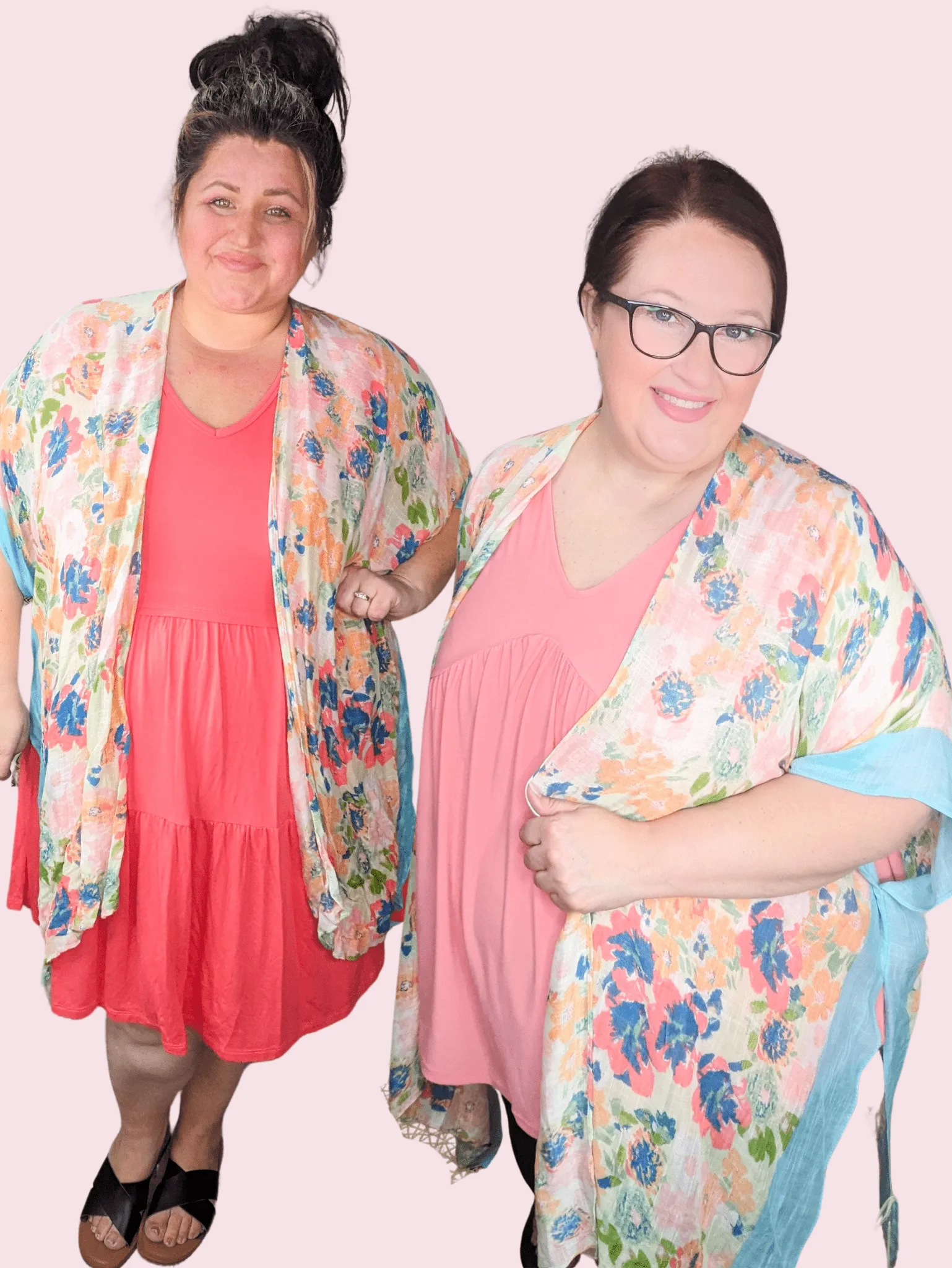 Marian Aqua Trimmed Spring Floral Kimono