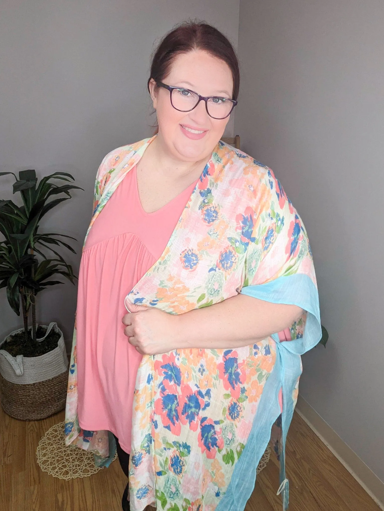 Marian Aqua Trimmed Spring Floral Kimono