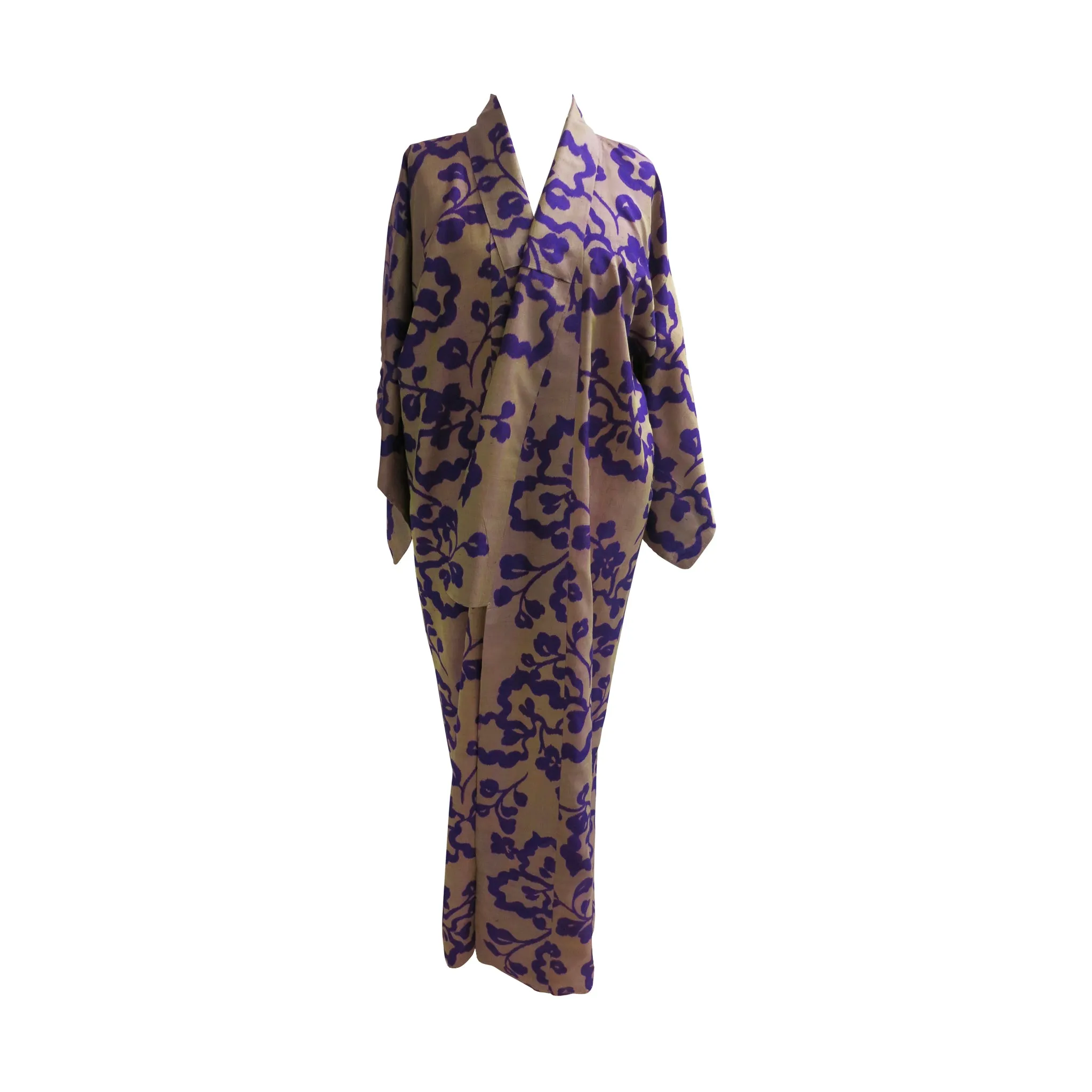 Mauve and Gold Ikat Vintage Kimono