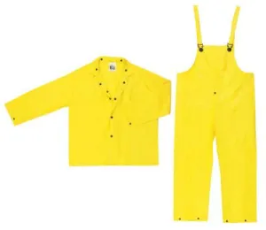 MCR Safety Three-Piece Rain Suit, Jacket/Hood/Pants, 0.28 mm PVC/Nylon, Yellow, Small, 3003S