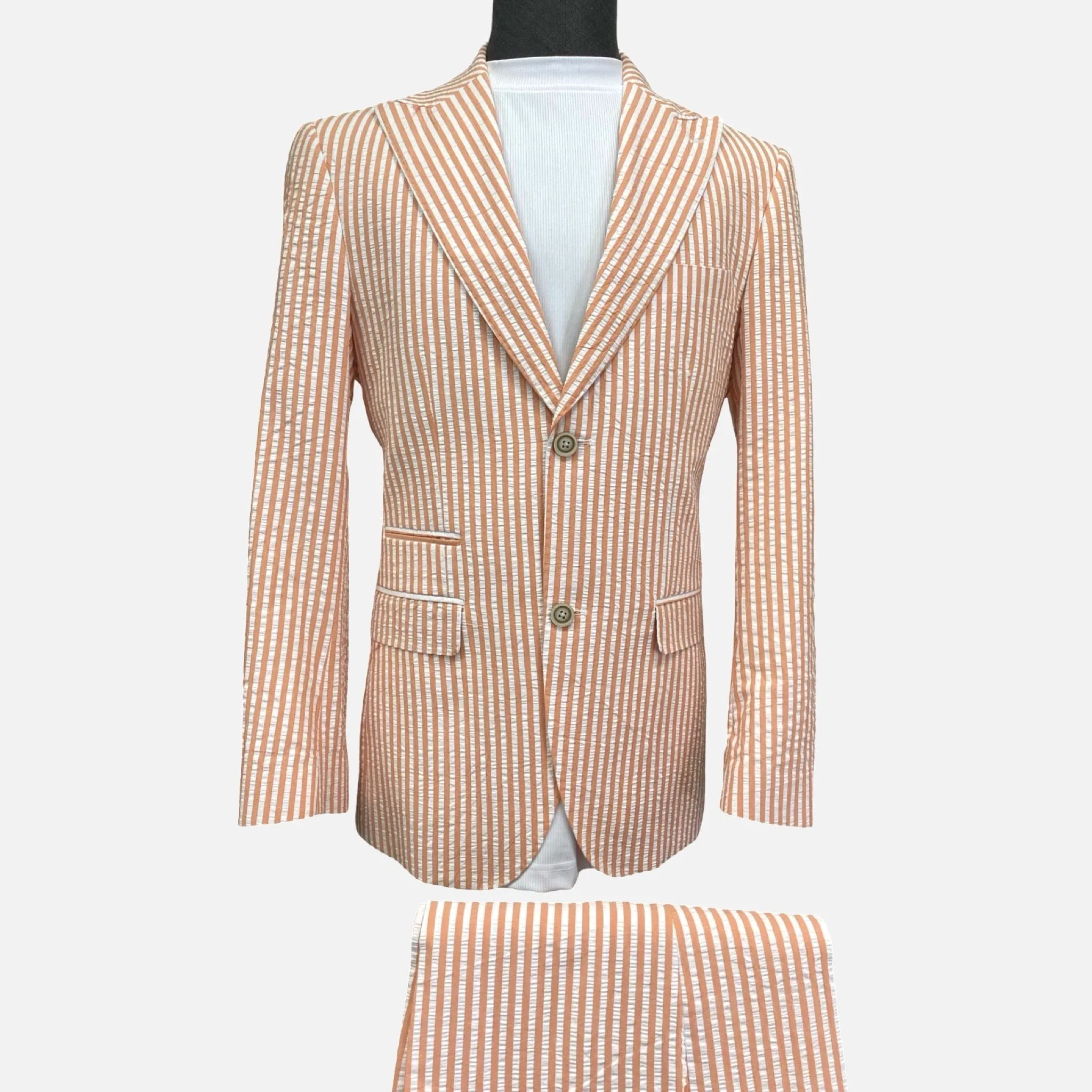 Men’s Coral Seersucker Summer Suit - 0 Cotton