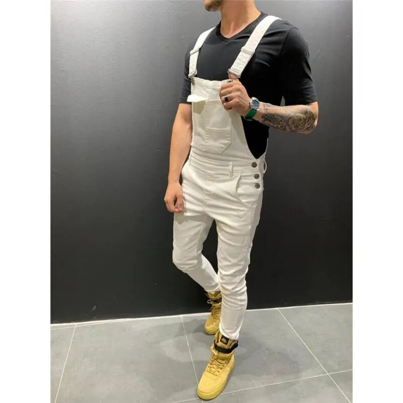 Men's Mid Waisted Jeans Classic Denim Bib Overalls Denim Jumpsuit