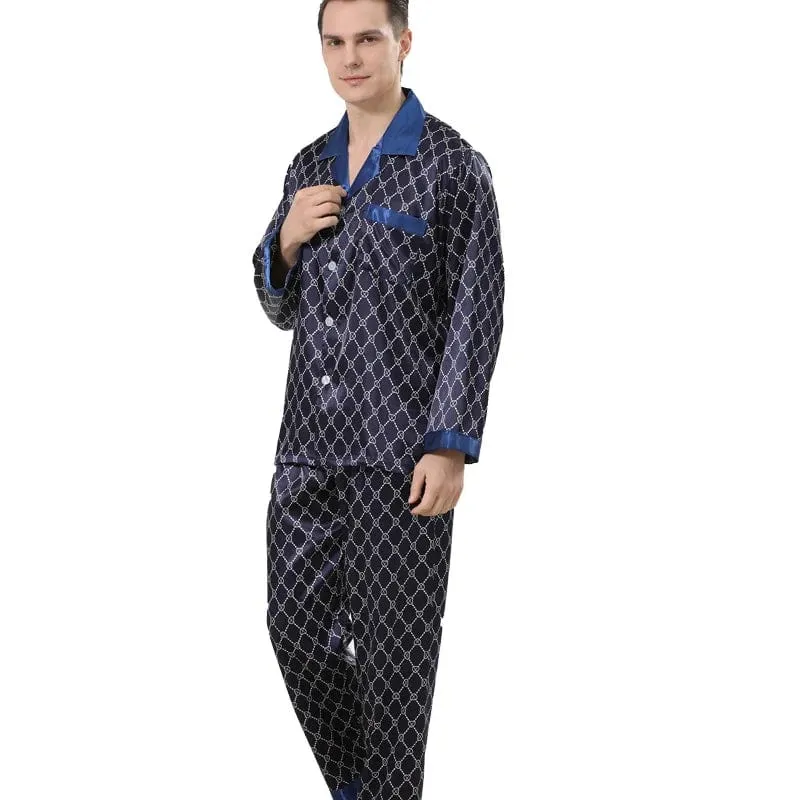 Mens Navy Blue Satin Pajamas