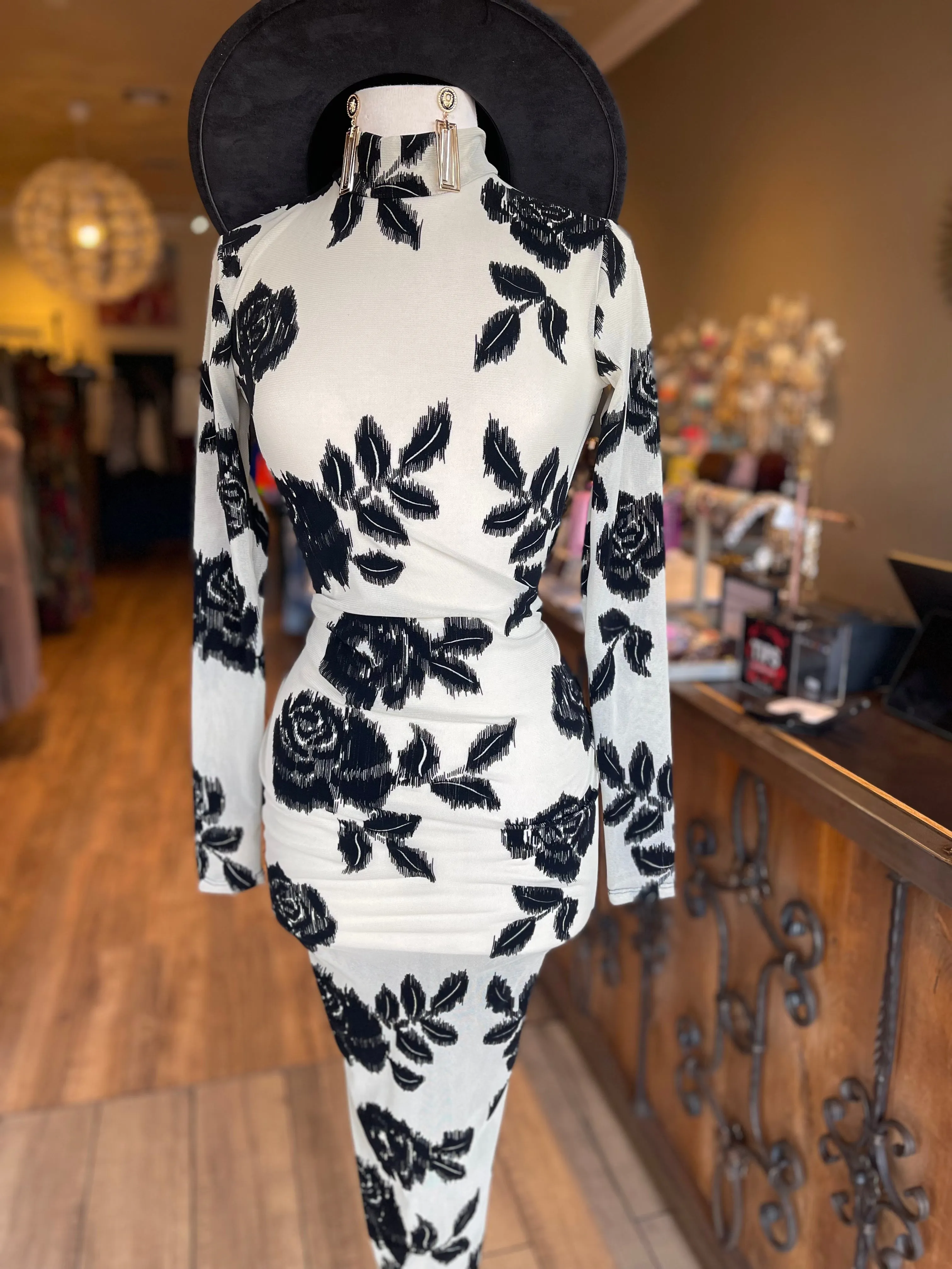 Mesh Flocking Open Back Dress