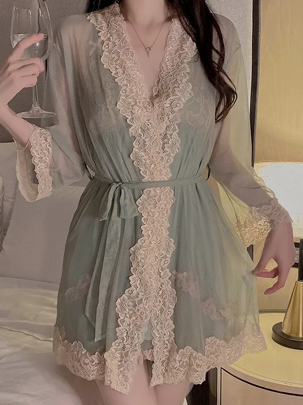 Mesh Lace-Trim Robe