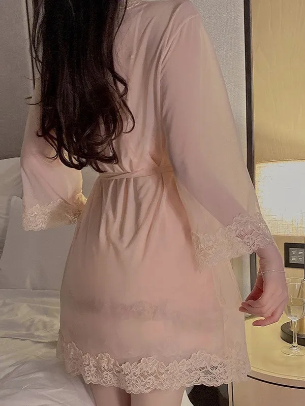 Mesh Lace-Trim Robe