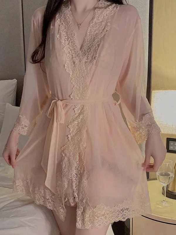 Mesh Lace-Trim Robe