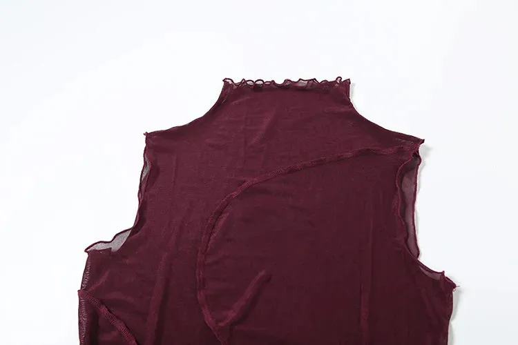 Mesh Sheer Sleeveless Stand Collar Maxi Dress