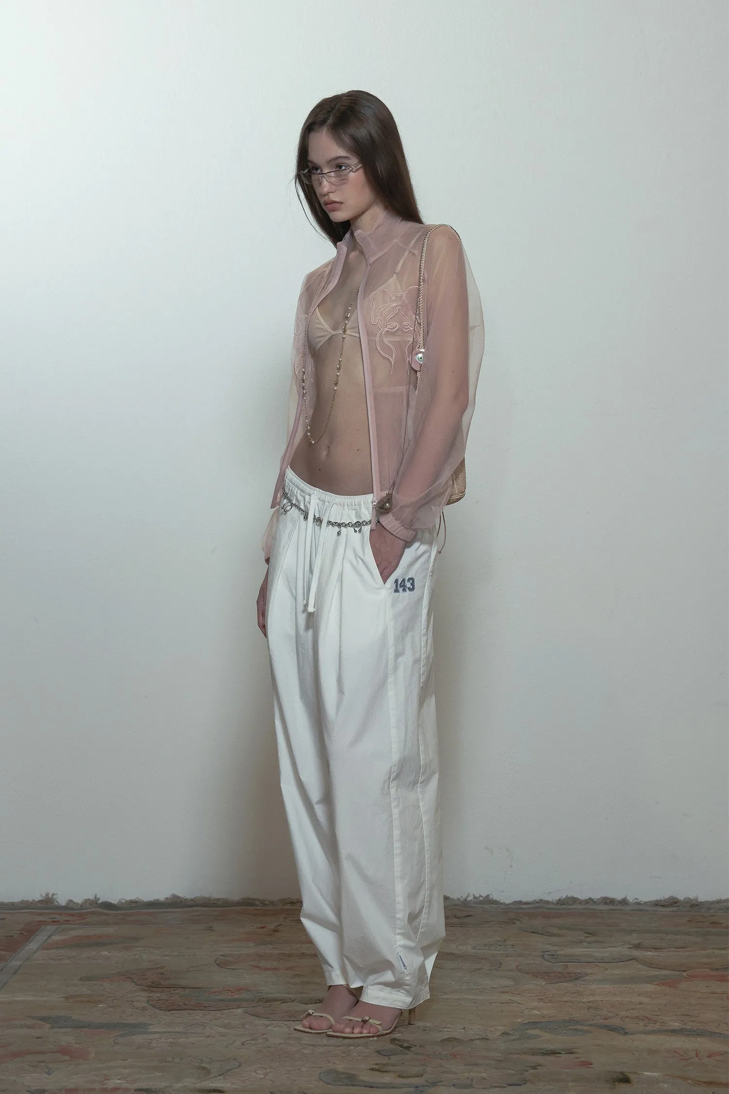 Mesh Sheer Zip-Up Jacket Pink