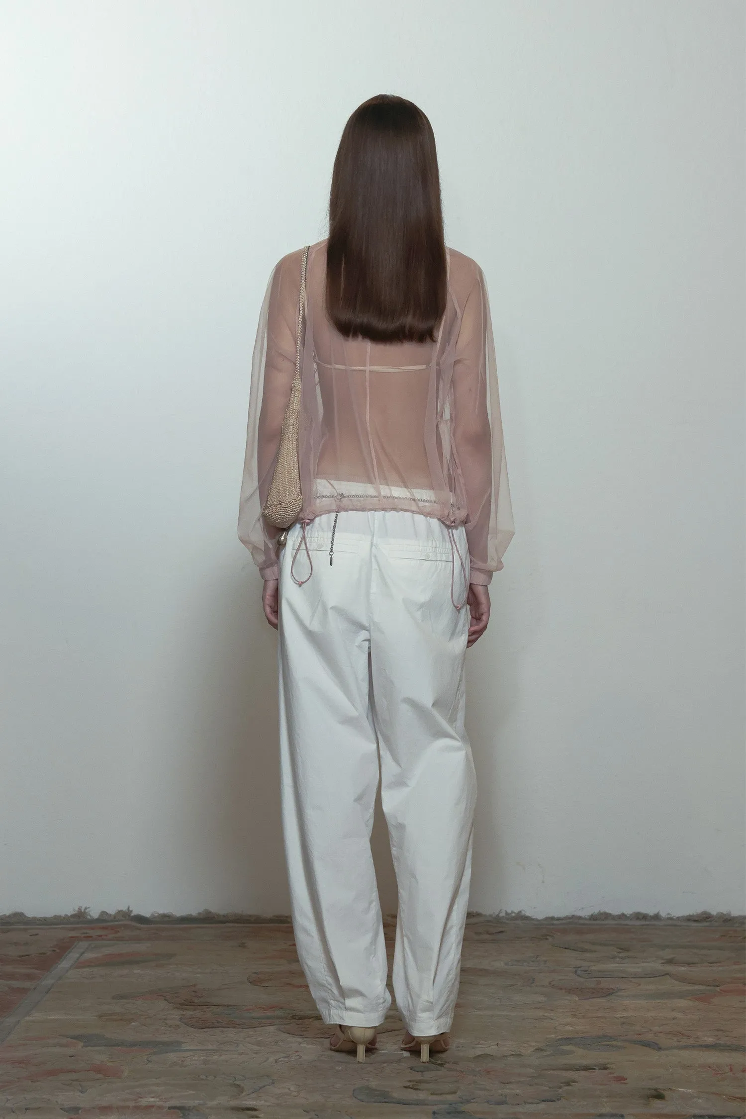 Mesh Sheer Zip-Up Jacket Pink