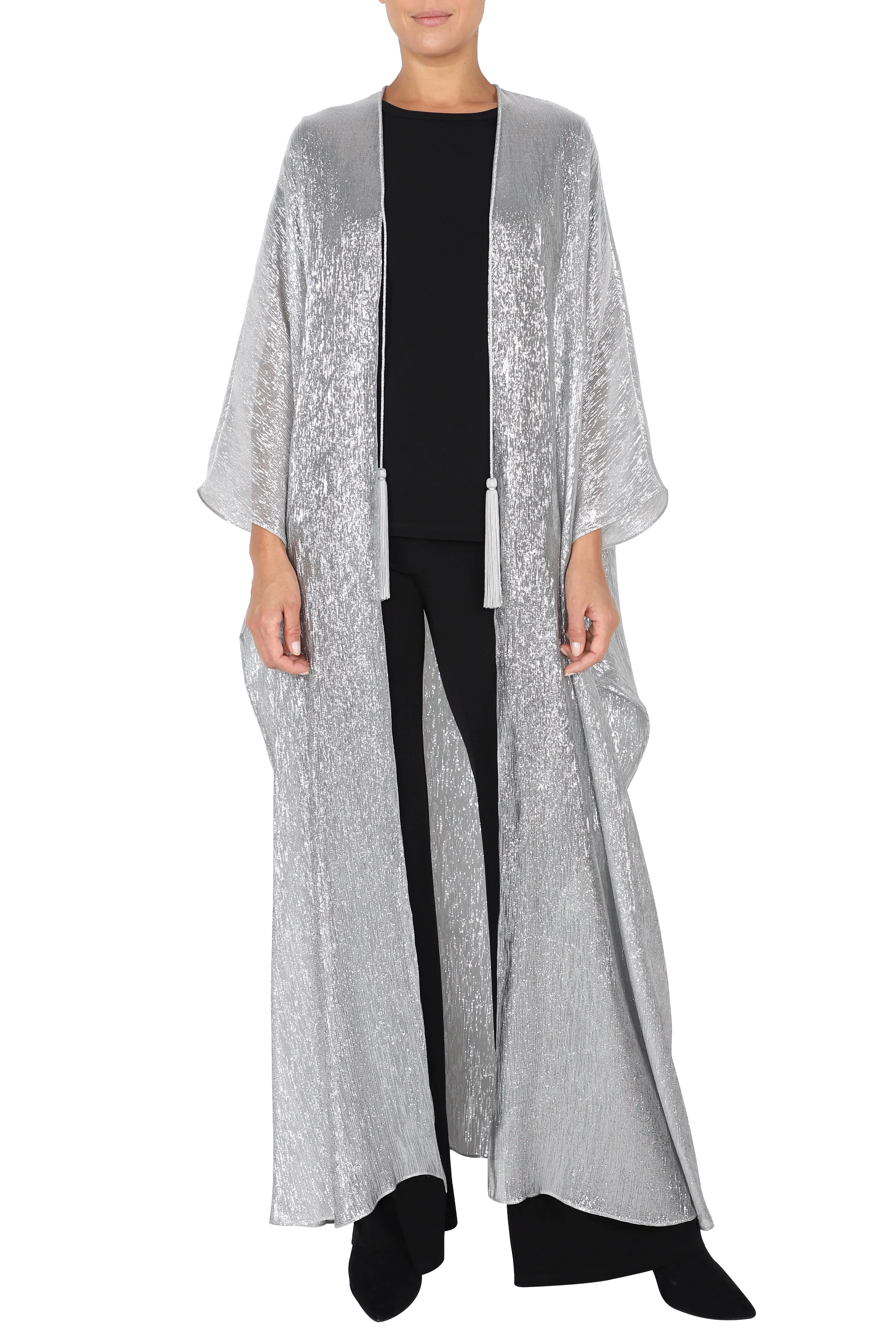 Metallic Silk Cover Up with Tassels