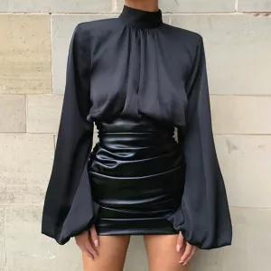 Midnight Glam Long Sleeve Satin Blouse