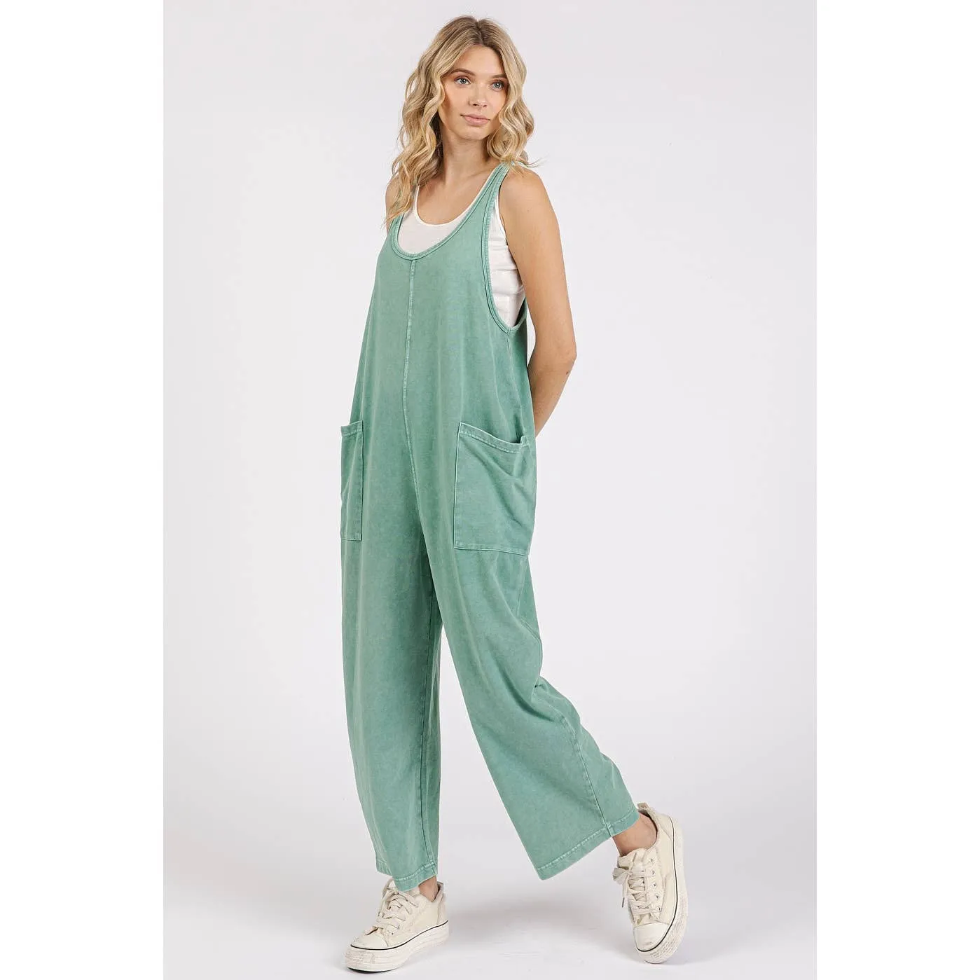Mineral Wash Pull-On Sleeveless Harem Jumpsuit