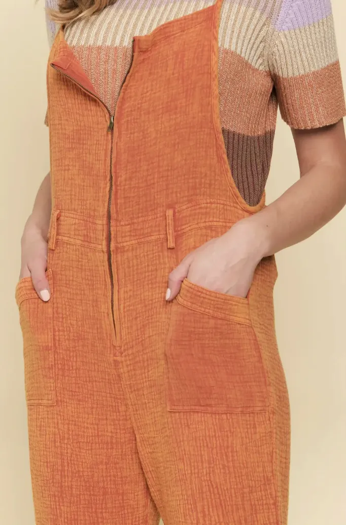 Mineral Washed Overalls - Tangerine (M, L)