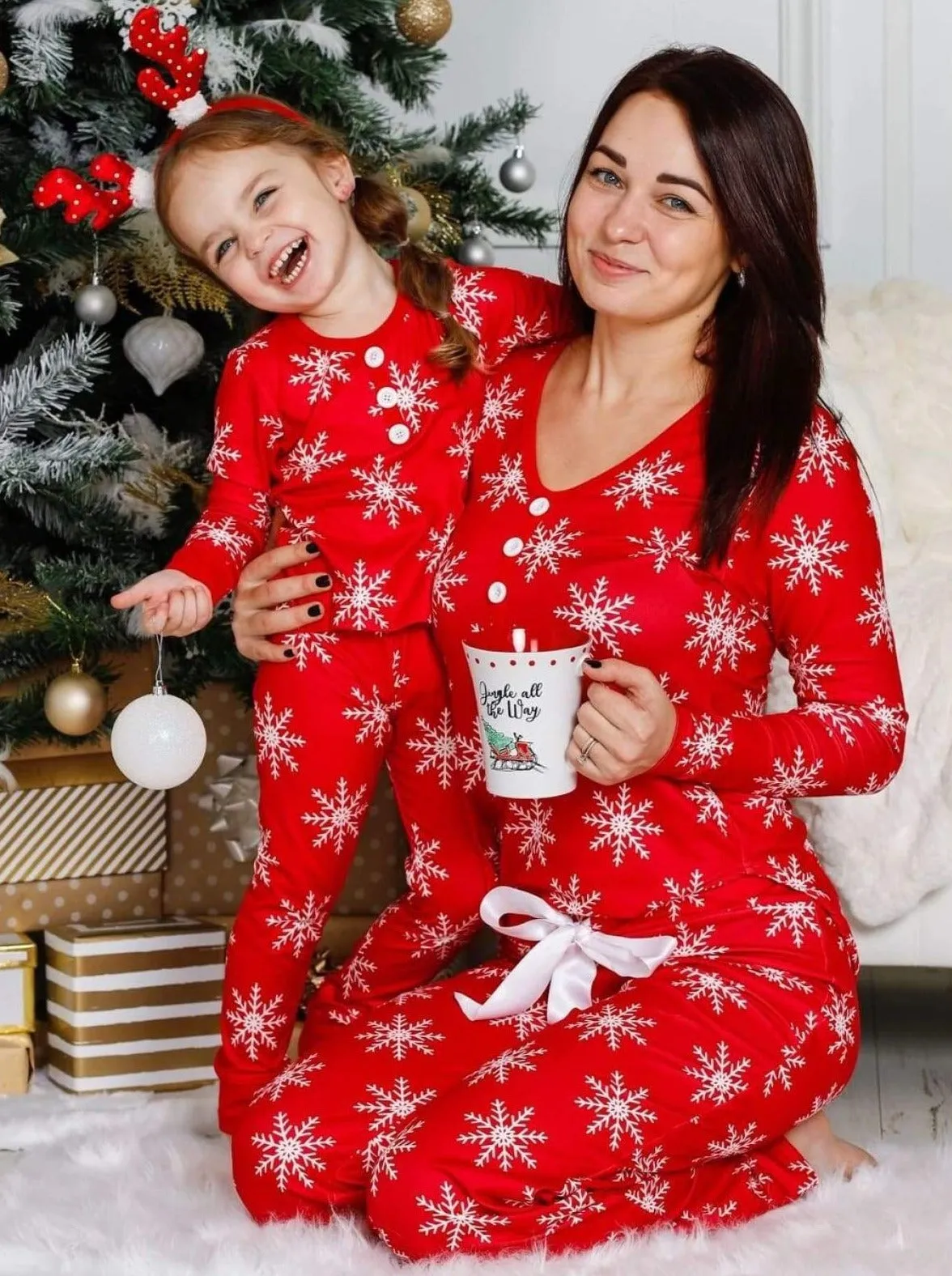 Mommy and Me Snowflake Button Pajama Set