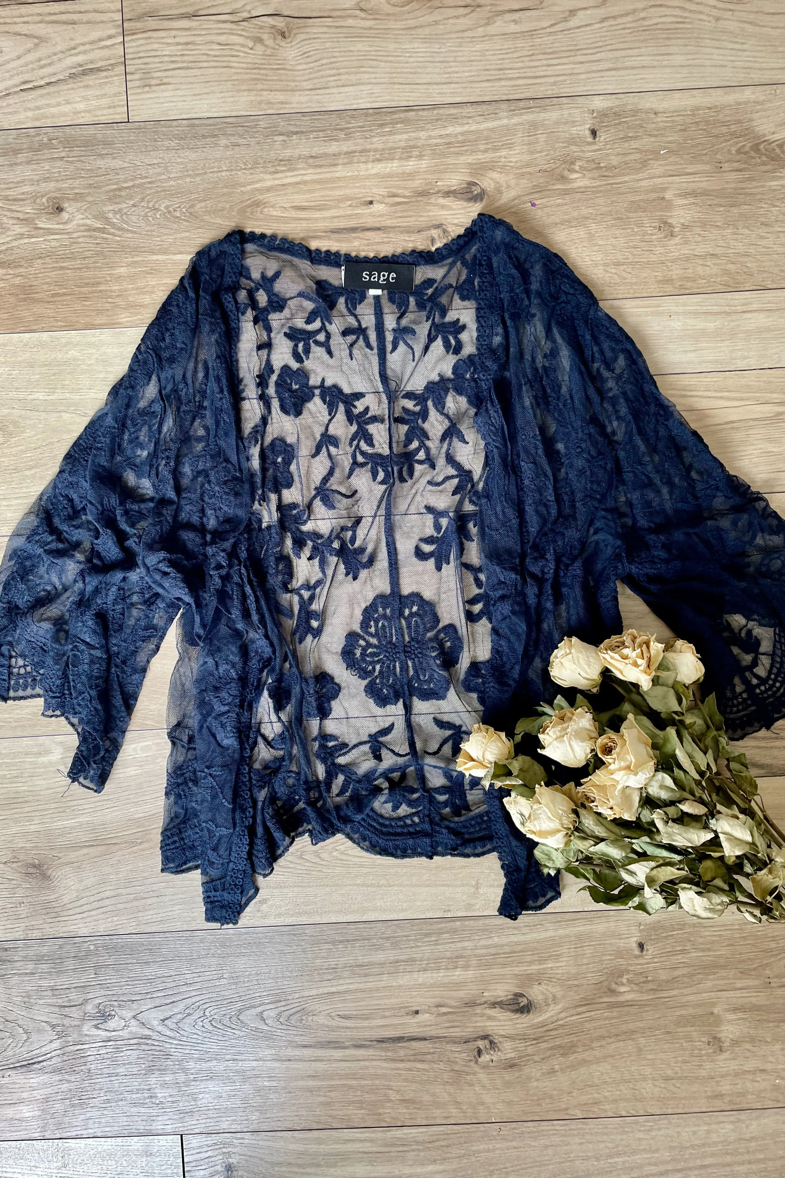 Monet Lace Cape Kimono - Navy