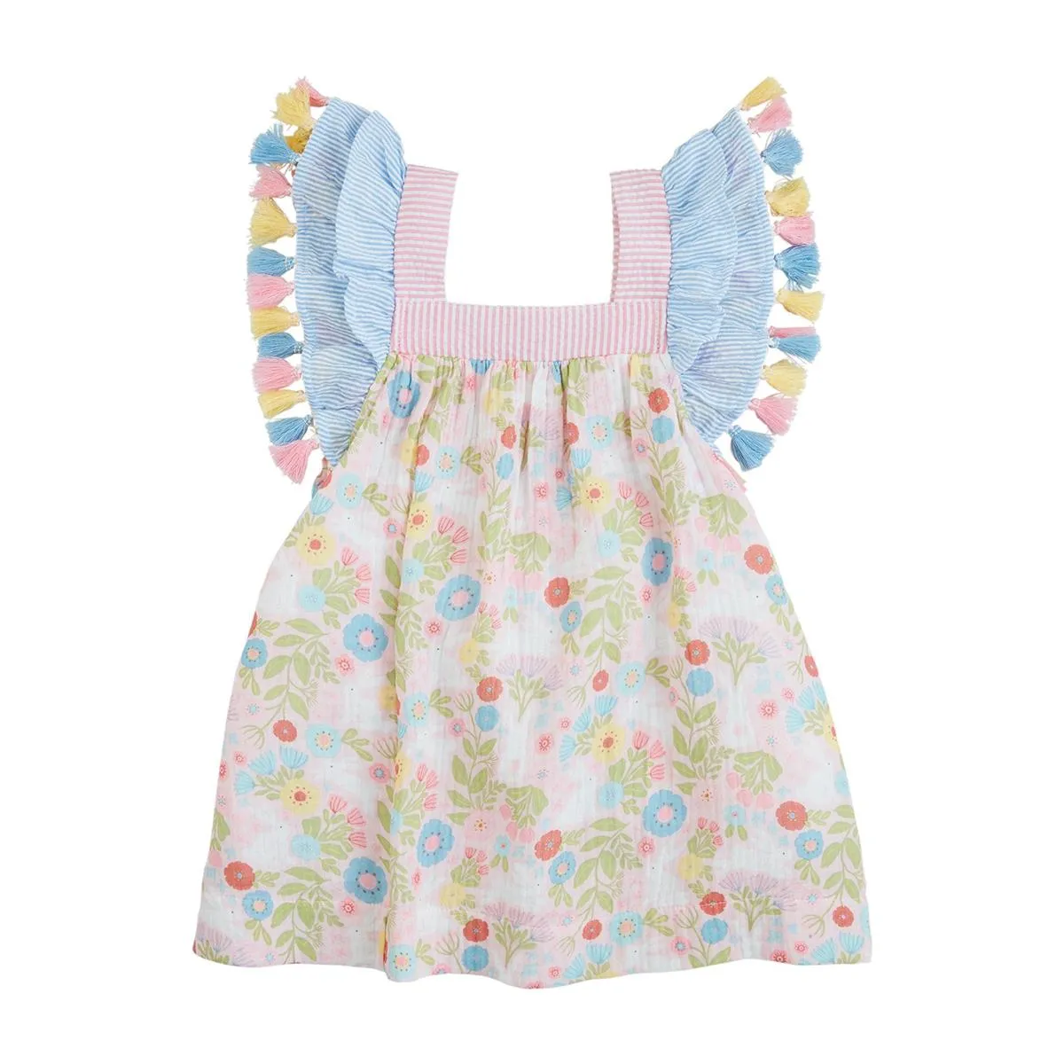 Mud Pie Bunny Print Tassel Dress
